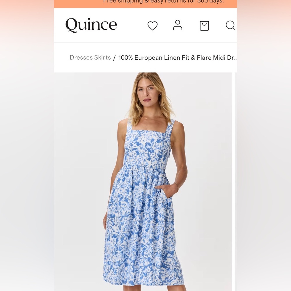 Quince White and Blue Floral Midi Dress